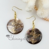round butterfly seaturtle seawater black oyster shell mother of pearl goldleaf dangle earrings design C