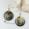 round butterfly seaturtle seawater black oyster shell mother of pearl goldleaf dangle earrings design D