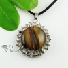 round rhinestone agate amethyst tiger's eye glass opal natural semi precious stone necklaces pendants design A