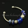 silver charms bangles bracelets with rainbow crystal beads blue