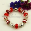 silver charms bracelets with crystal murano glass beads red