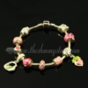 silver charms bracelets with european enamel european beads pink