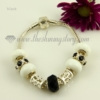 silver charms bracelets with european murano glass beads black+white