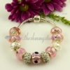 silver charms bracelets with murano glass big hole beads pink