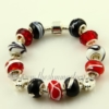 silver charms bracelets with murano glass large hole beads red