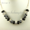 silver charms necklaces with rhinestone murano glass beads design D