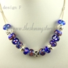 silver charms necklaces with rhinestone murano glass beads design F