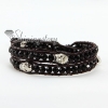 silver skull double leather wrap crystal beads beaded best friends bracelets adjustable jewellery unisex black