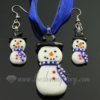 snow man venetian murano glass pendants and earrings jewelry blue