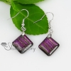 square fancy color dichroic foil glass dangle earrings design B
