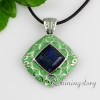 square fancy color dichroic foil glass necklaces with pendants enameled silver plated green