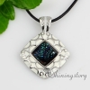square fancy color dichroic foil glass necklaces with pendants enameled silver plated white