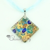 square glitter foil millefiori murano lampwork glass venetian necklaces pendants design E