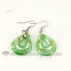 tear drop foil lampwork murano glass earrings jewelry green