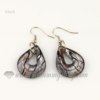 tear drop foil lampwork murano glass earrings jewelry black