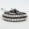 two layer crystal bead beaded leather wrap bracelets white