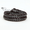 two layer hematite bead beaded leather wrap bracelets black