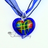 valentine's day love heart glitter with lines murano lampwork glass venetian necklaces pendants design B