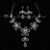 wedding bridal prom rhinestone floral neckalces and earrings silver