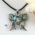 butterfly rainbow abalone seashell mother of pearl oyster sea shell silver plated rhinestone pendant necklaces