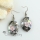 oval flower cameo patchwork rainbow abalone penguin pink white oyster sea shell mother of pearl rhinestone dangle earrings