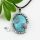 oval flower jade agate turquoise semi precious stone rhinestone necklaces pendants