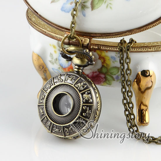 bras antique style constellations pocket watch pendant long chain necklaces