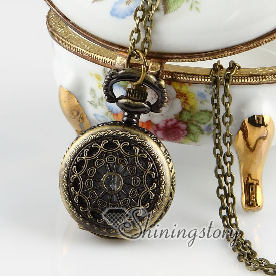 brass antique style openwork pocket watch pendant long chain necklaces