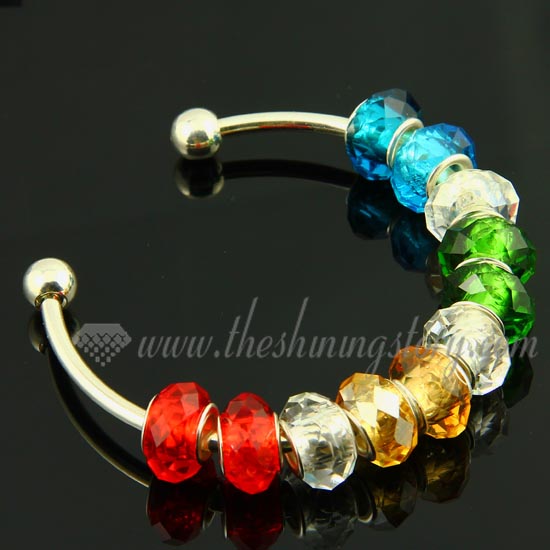 charms bangle bracelets with rainbow crystal big hole beads