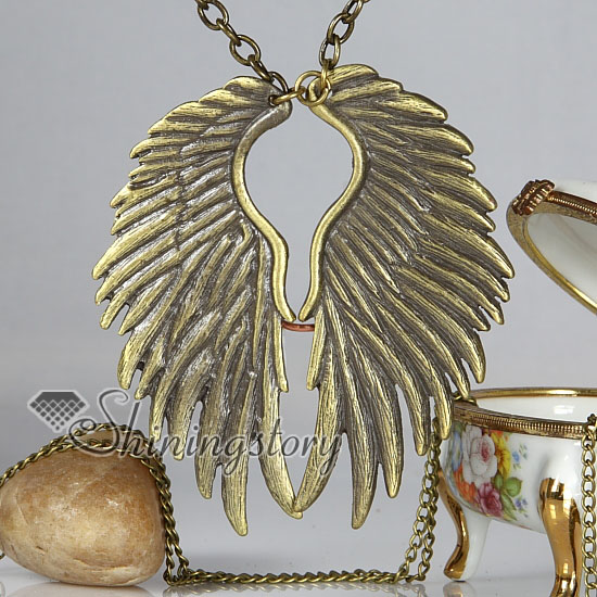 classic wings antique long chain pendants necklaces