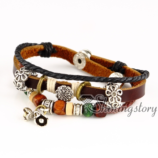 dragonfly flower charm bracelets wholesale leather wristbands popular charm bracelets customized ...
