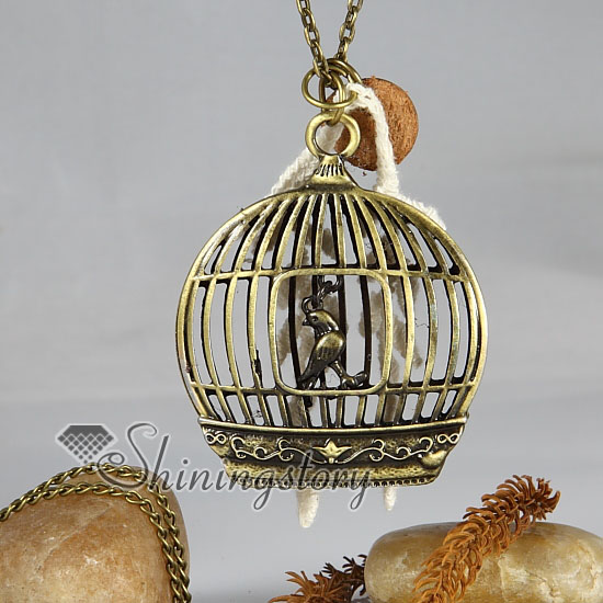 elegant birdcage antique long chain pendants necklaces