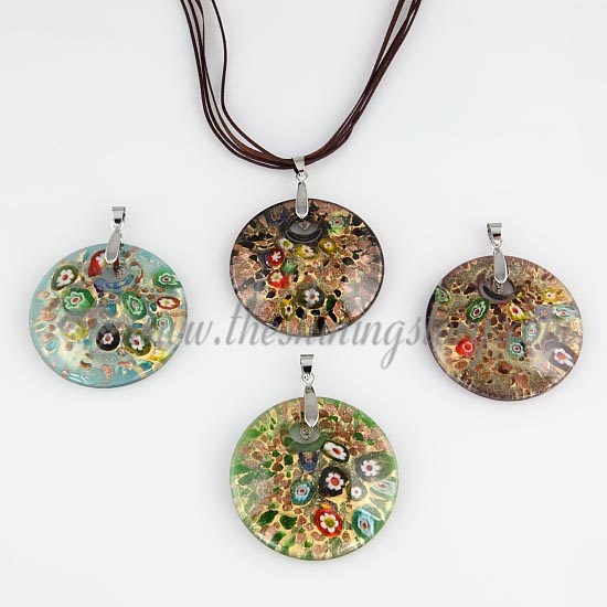 glitter millefiori round murano glass necklace pendant jewelry