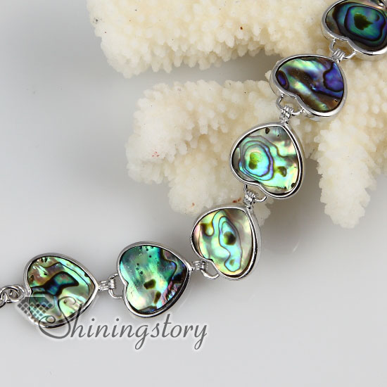 heart seawater rainbow abalone shell mother of pearl toggle charms bracelets