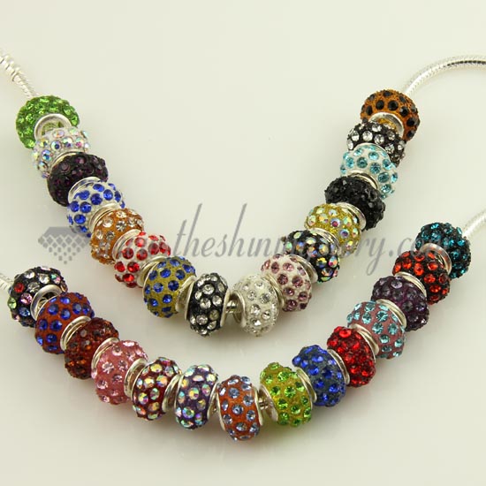 rhinestone big hole beads for fit charms bracelets