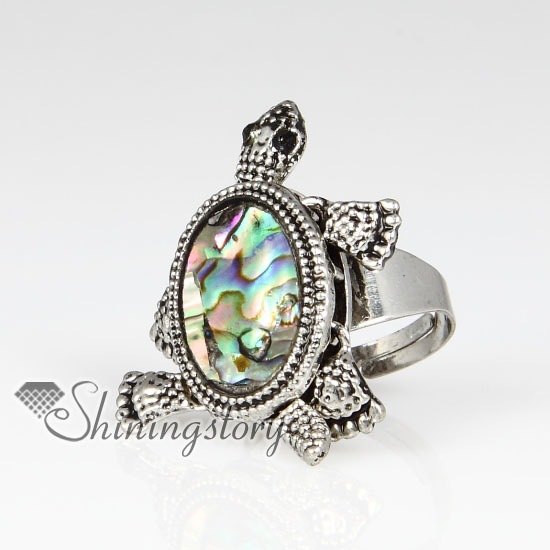 seaturtle seawater rainbow abalone mother of pearl silver filled brass finger rings jewelry