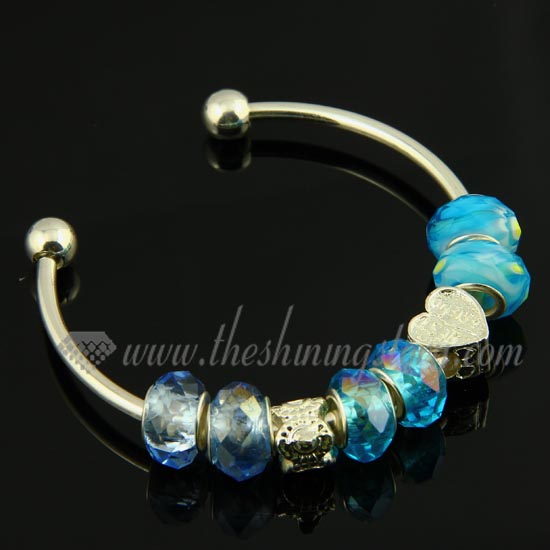 silver charms bangles bracelets with rainbow crystal beads