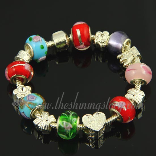 silver charms bracelets with european crystal beads