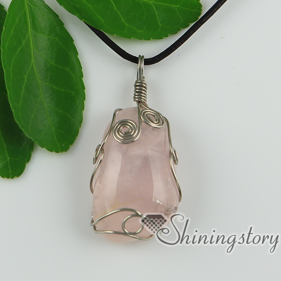 wrired handmade rose quartz necklaces pendants natural stone jewelry