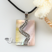 oblong pink seashell mother of pearl oyster sea shell rhinestone pendant necklaces