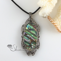 oval rainbow abalone seashell mother of pearl oyster sea shell rhinestone pendant necklaces