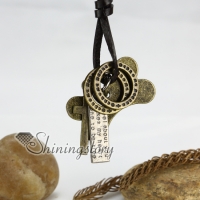 genuine leather bones round nameplate cross adjustable long pendants necklaces antique punk gothic styole