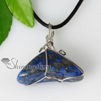 2013 new arrive triangle semi precious stone lapis lazuli pendants leather necklaces