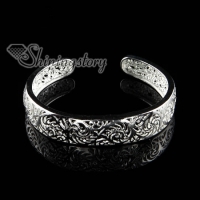 925 sterling silver filled brass openwork floral bangles cuff bracelets