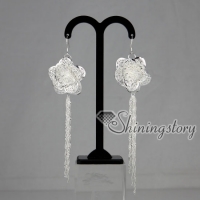 925 sterling silver filled brass tassel openwork flower dangle earrings