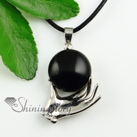 ball in hands tiger's eye amethyst agate natural semi precious stone silver plated pendant necklaces