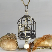bird cage bronze antique long chain pendants necklaces