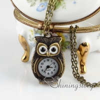 brass antique style owl pocket watch pendant long chain necklaces for men and women unisex