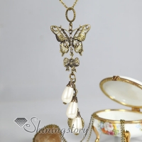 butterfly bronze antique long chain pendants necklaces