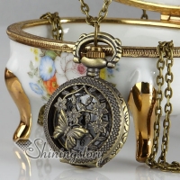 butterfly long chain pocket watch pendants necklaces
